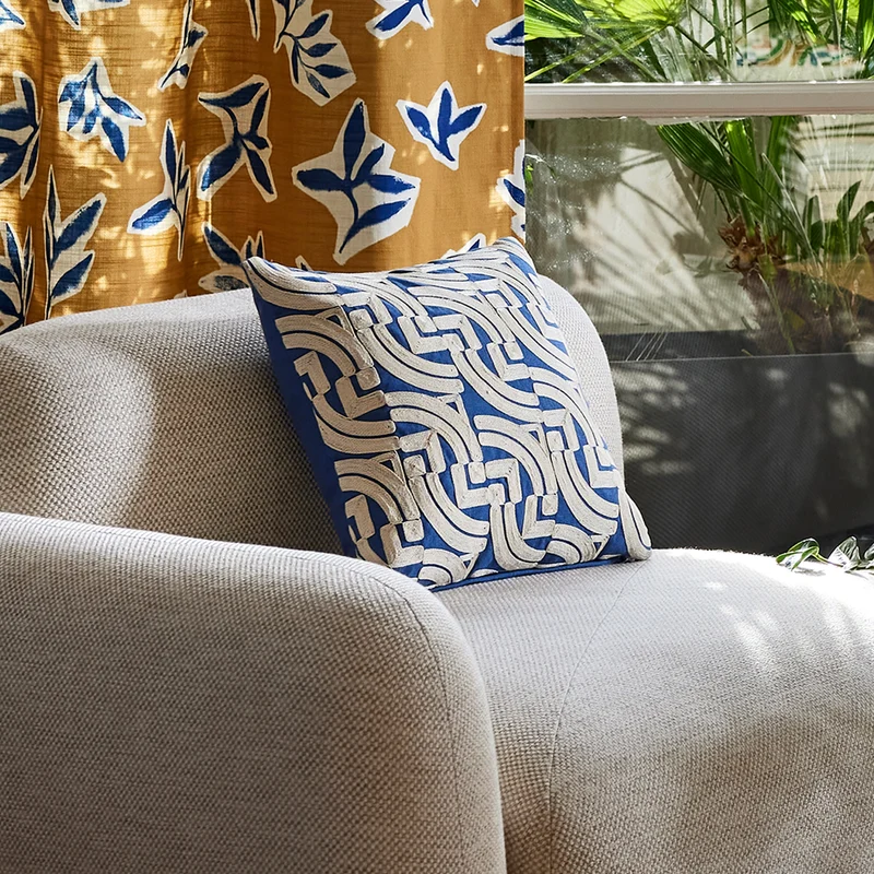 Housse de coussin IAKOBO bleu et naturel