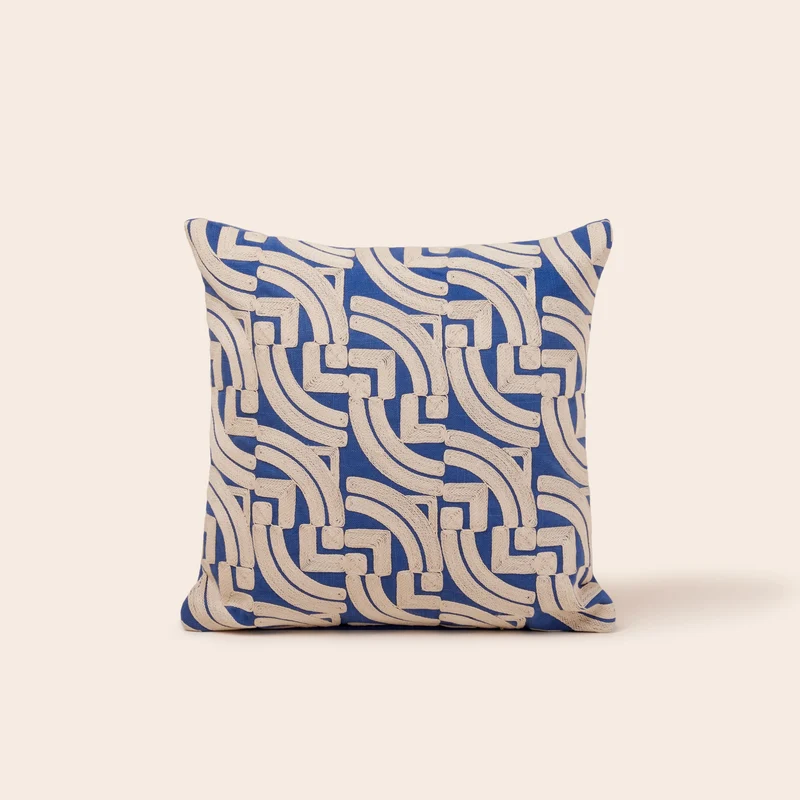 Housse de coussin IAKOBO bleu et naturel