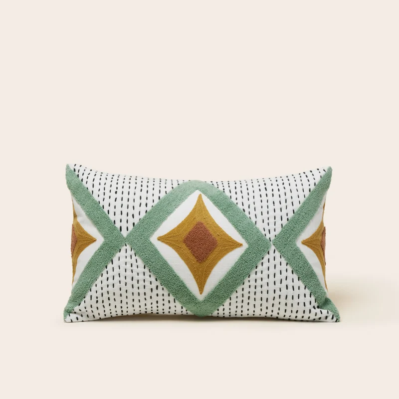 Housse de coussin ZAYI ivoire et vert