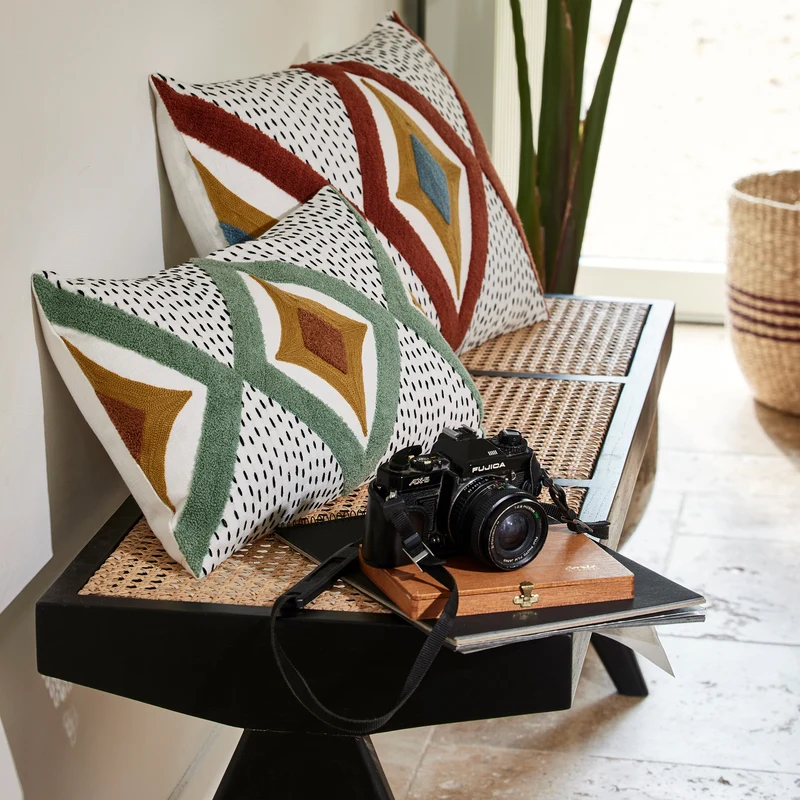 Housse de coussin ZAYI ivoire et vert