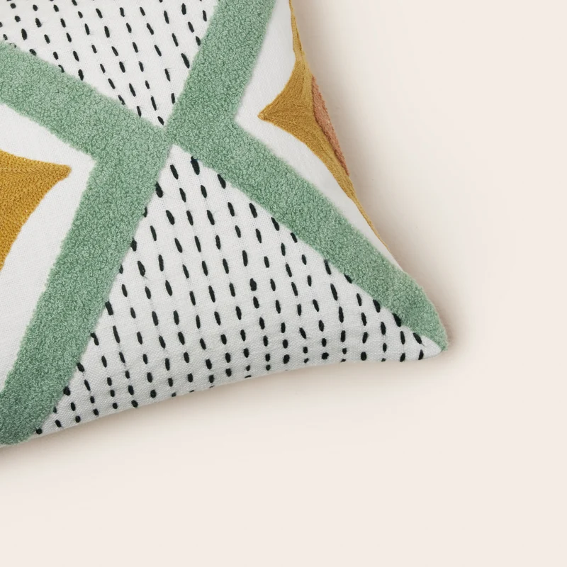 Housse de coussin ZAYI ivoire et vert