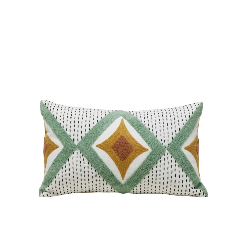 Housse de coussin ZAYI ivoire et vert