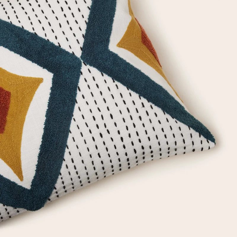 Housse de coussin ZAYI ivoire et pétrole