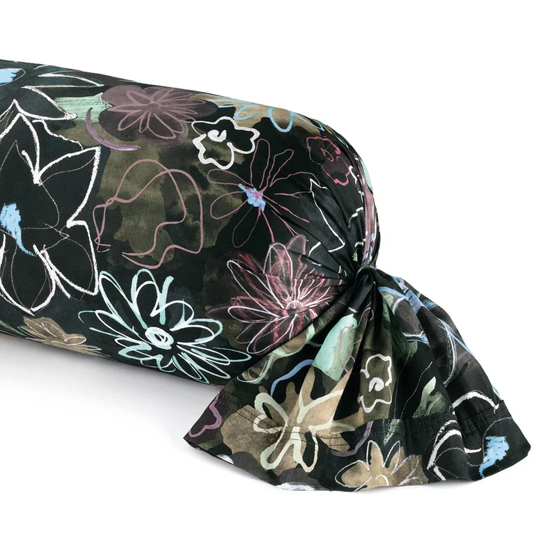 Taie d'oreiller satin de coton - Fleurs pastel Noir