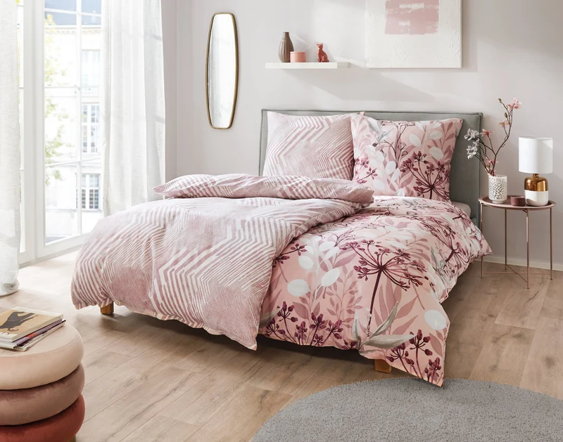 Bettwäsche Satin MACRA Pastellrose 155 x 220 cm und 80 x 80 cm