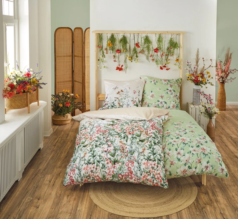Bettwäsche Satin MAGNOLIA Distel 135 x 200 cm und 80 x 80 cm