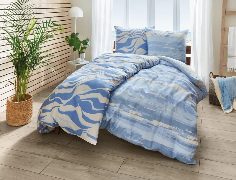 Bettwäsche Satin ONDA Mare 135 x 200 cm und 80 x 80 cm