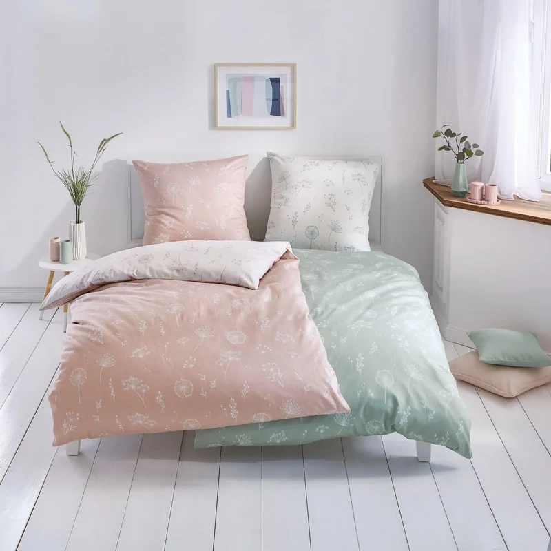 Bettwäsche Satin LEONE Distel 155 x 220 cm und 80 x 80 cm