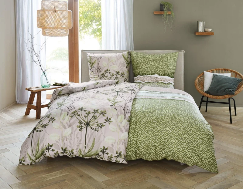 Bettwäsche Satin MAREA Dill 155 x 220 cm und 80 x 80 cm