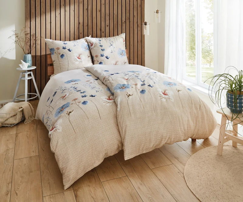 Bettwäsche Satin MALVA Sandbeige 135 x 200 cm und 80 x 80 cm