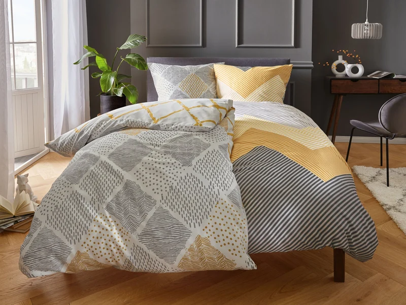 Bettwäsche Satin SMILLA Graphit 155 x 220 cm und 80 x 80 cm