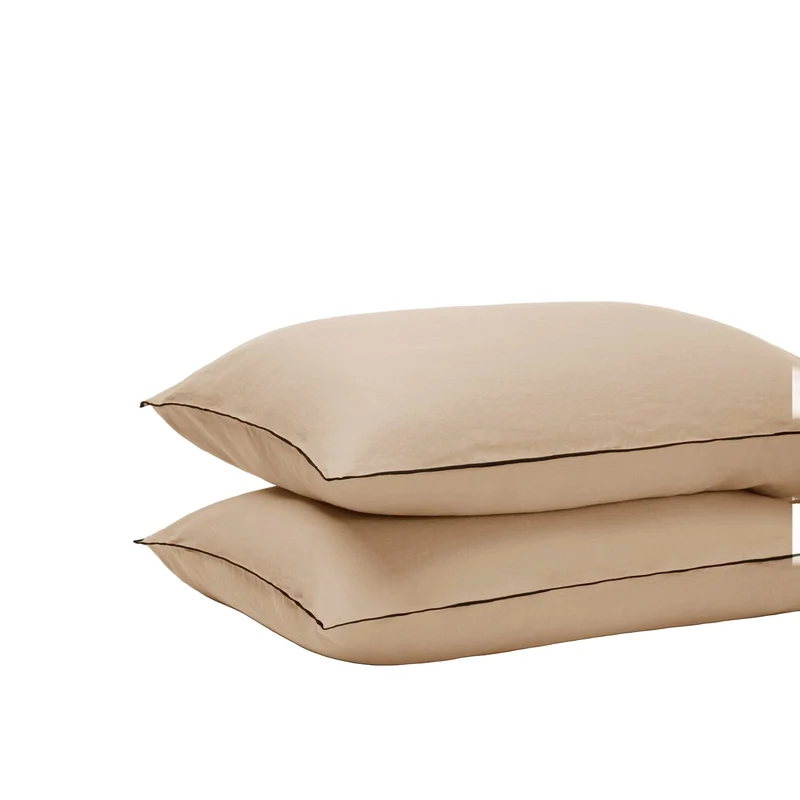 Lot de 2 taies d'oreiller CARLINA sable et bourdon noir