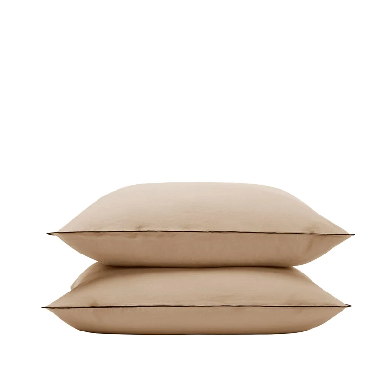 Lot de 2 taies d'oreiller CARLINA sable et bourdon noir
