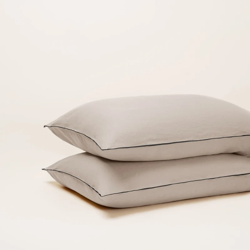 Lot de 2 taies d'oreiller CARLINA ficelle et bourdon noir