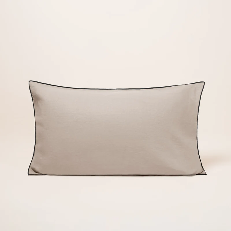 Lot de 2 taies d'oreiller CARLINA ficelle et bourdon noir