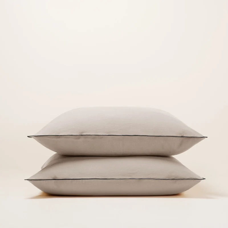 Lot de 2 taies d'oreiller CARLINA ficelle et bourdon noir