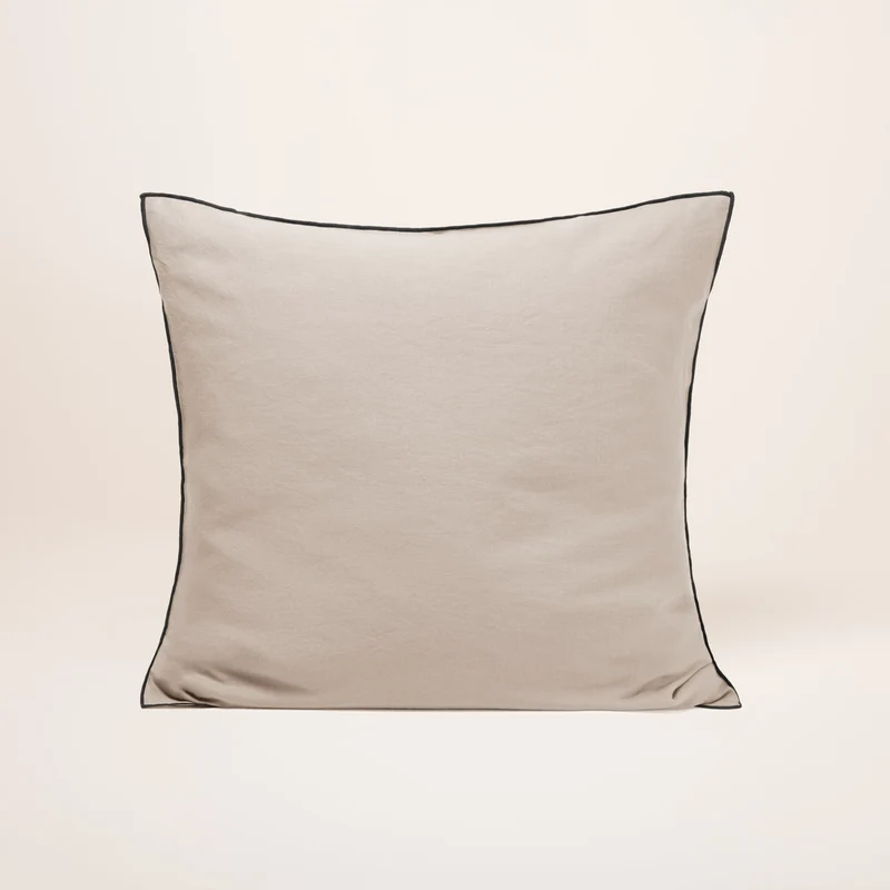 Lot de 2 taies d'oreiller CARLINA ficelle et bourdon noir
