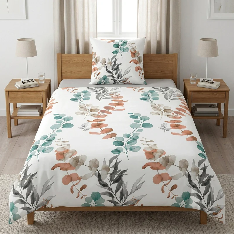 Bettwäsche Satin FABALES Eucalyptus 155 x 220 cm und 80 x 80 cm