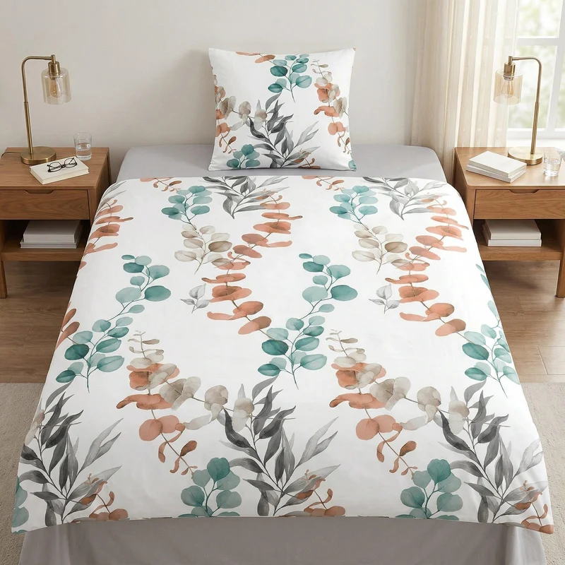 Bettwäsche Satin FABALES Eucalyptus 135 x 200 cm und 80 x 80 cm