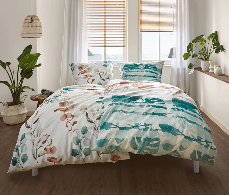 Bettwäsche Satin JILL Aqua 155 x 220 cm und 80 x 80 cm