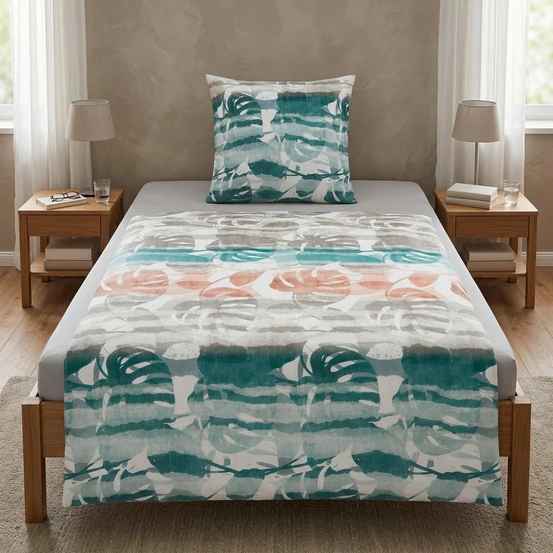 Bettwäsche Satin JILL Aqua 135 x 200 cm und 80 x 80 cm