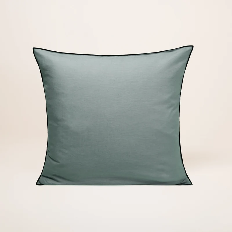 Lot de 2 taies d'oreiller CARLINA vert de gris et bourdon noir