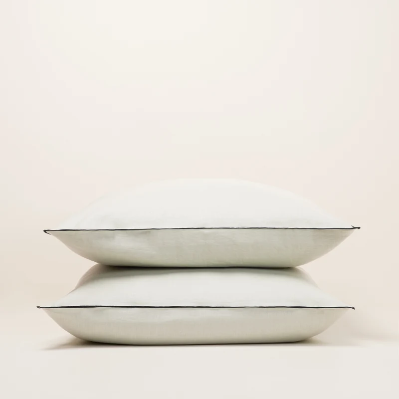 Lot de 2 taies d'oreiller CARLINA calcaire et bourdon noir