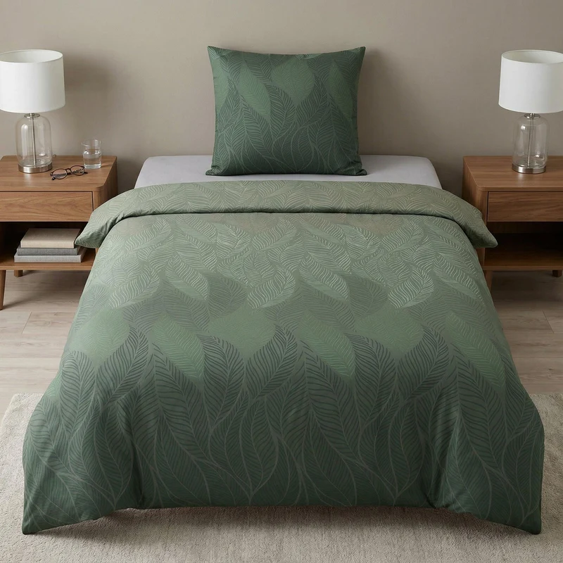 Bettwäsche Satin JAMIRO Tannengrün 155 x 220 cm und 80 x 80 cm