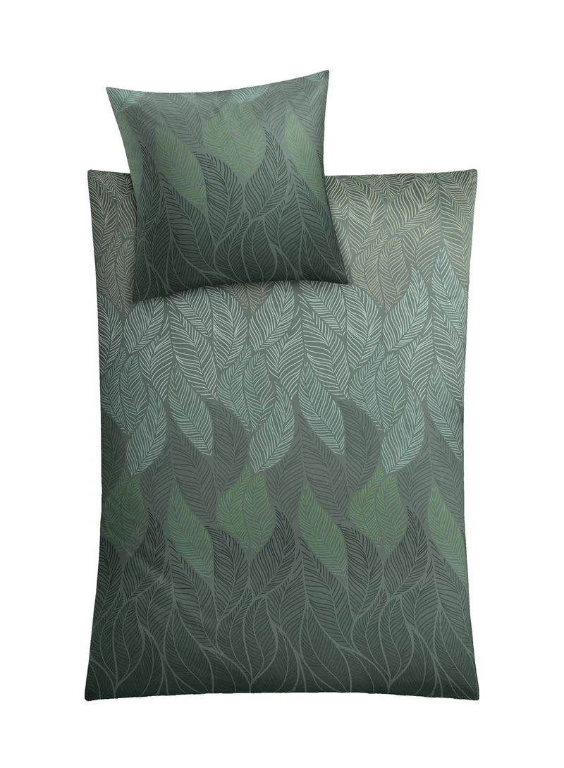 Bettwäsche Satin JAMIRO Tannengrün 135 x 200 cm und 80 x 80 cm