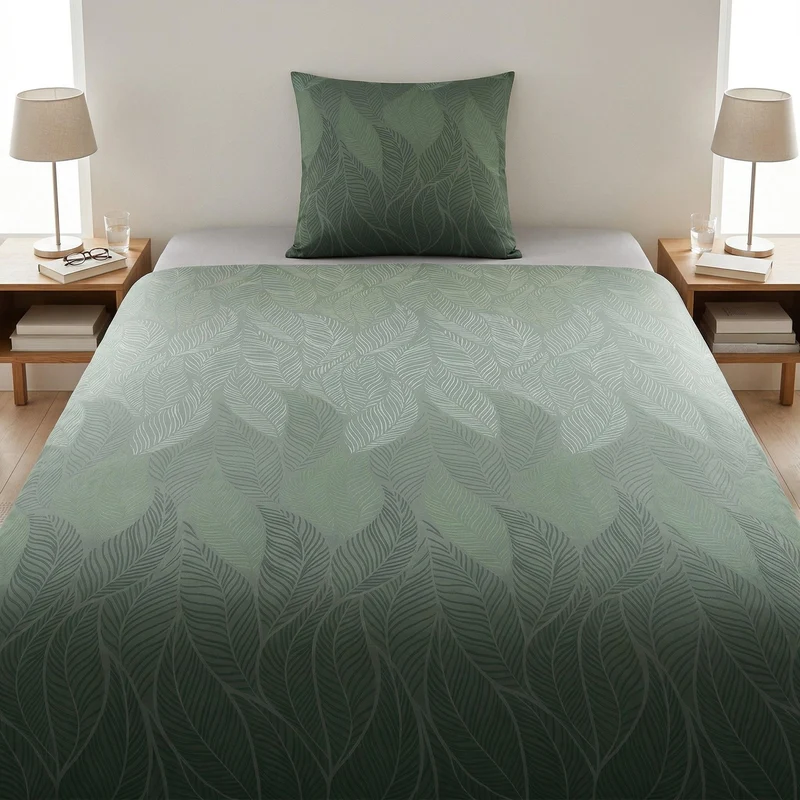 Bettwäsche Satin JAMIRO Tannengrün 135 x 200 cm und 80 x 80 cm