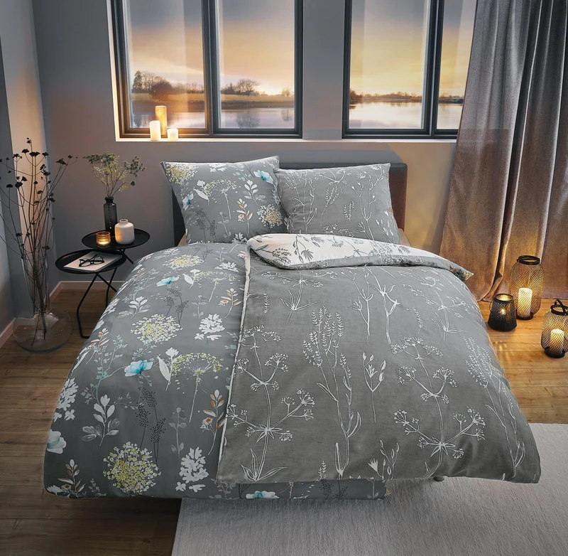 Bettwäsche Satin SAVANNAH Grau 135 x 200 cm und 80 x 80 cm