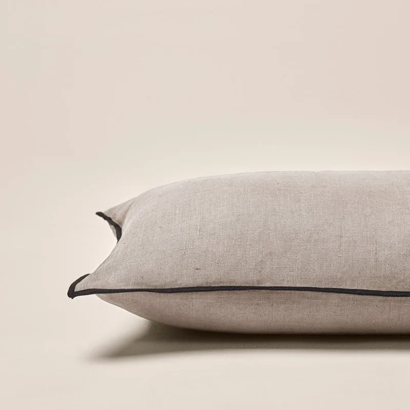 Housse de coussin CARLINA ficelle et bourdon noir
