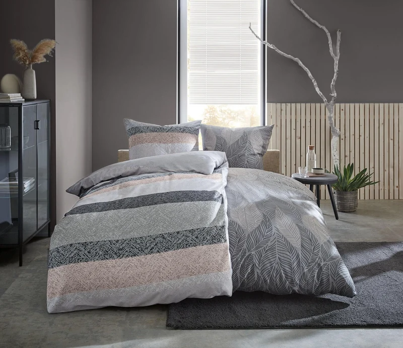 Bettwäsche Satin JAMIRO Grau 155 x 220 cm und 80 x 80 cm