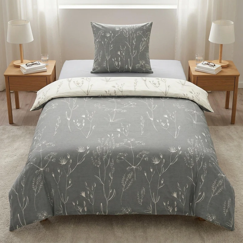 Bettwäsche Satin SAVANNAH Grau 155 x 220 cm und 80 x 80 cm