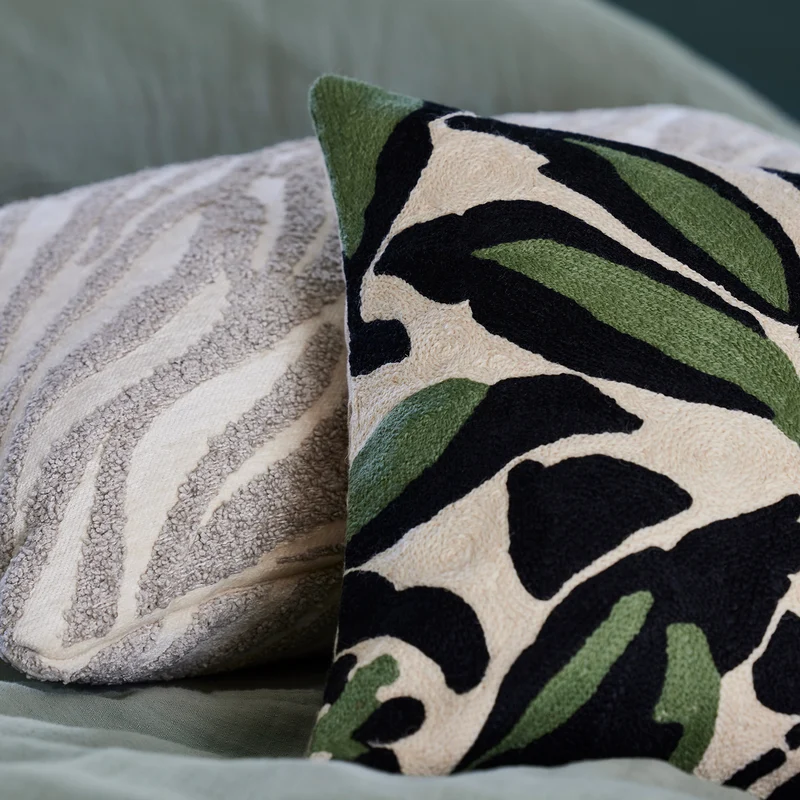 Housse de coussin PHEODORA ivoire et sauge