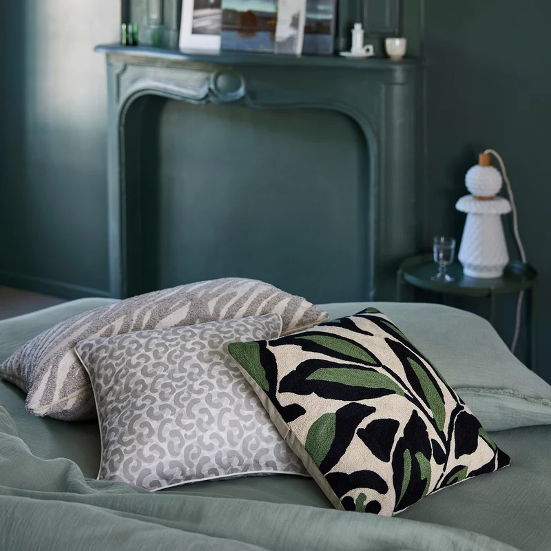 Housse de coussin PHEODORA ivoire et sauge