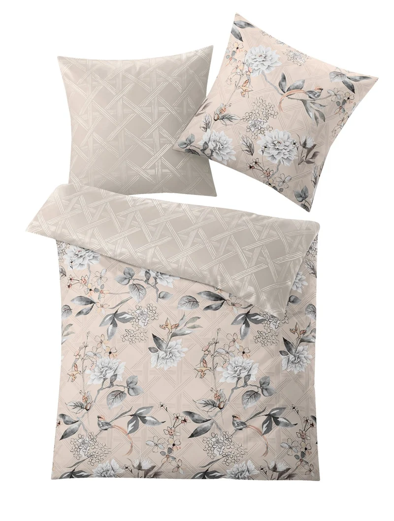 Bettwäsche Satin KESSIA Taupe 155 x 220 cm und 80 x 80 cm