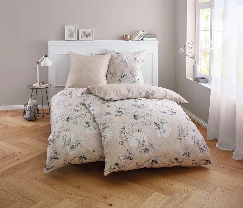 Bettwäsche Satin KESSIA Taupe 155 x 220 cm und 80 x 80 cm