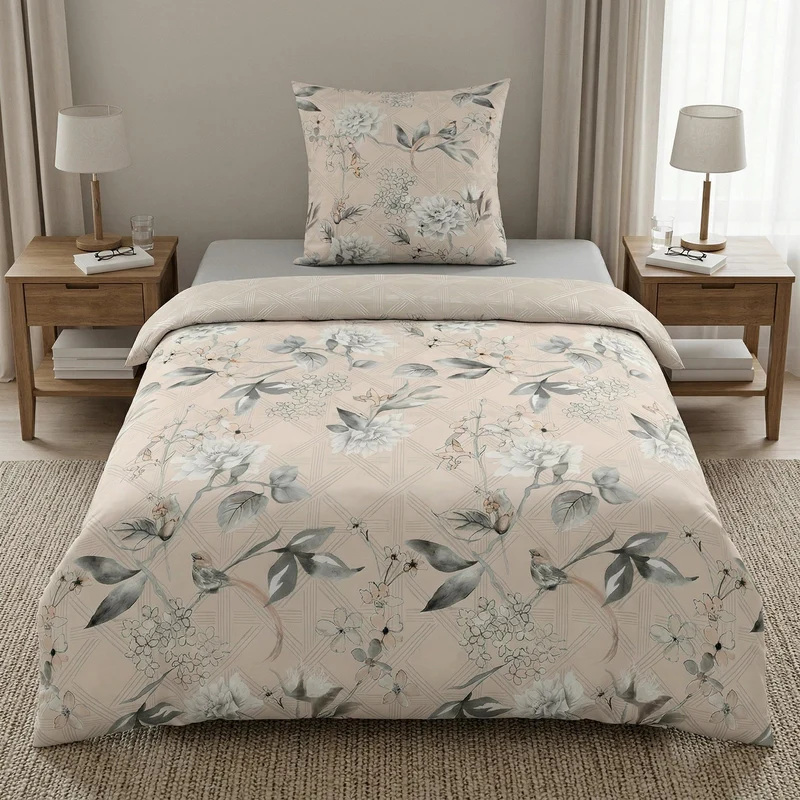 Bettwäsche Satin KESSIA Taupe 135 x 200 cm und 80 x 80 cm