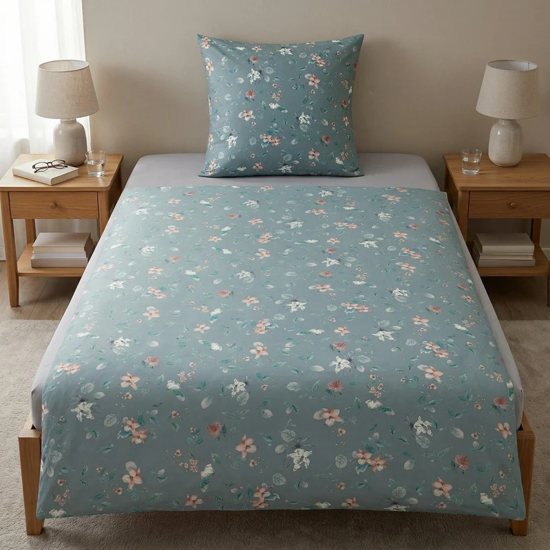 Bettwäsche Satin FLORINA Hellblau 155 x 220 cm und 80 x 80 cm