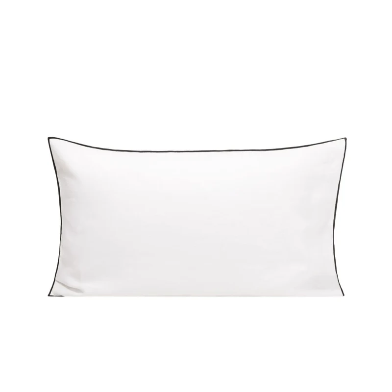 Lot de 2 taies d'oreiller CARLINA blanc pur et bourdon noir