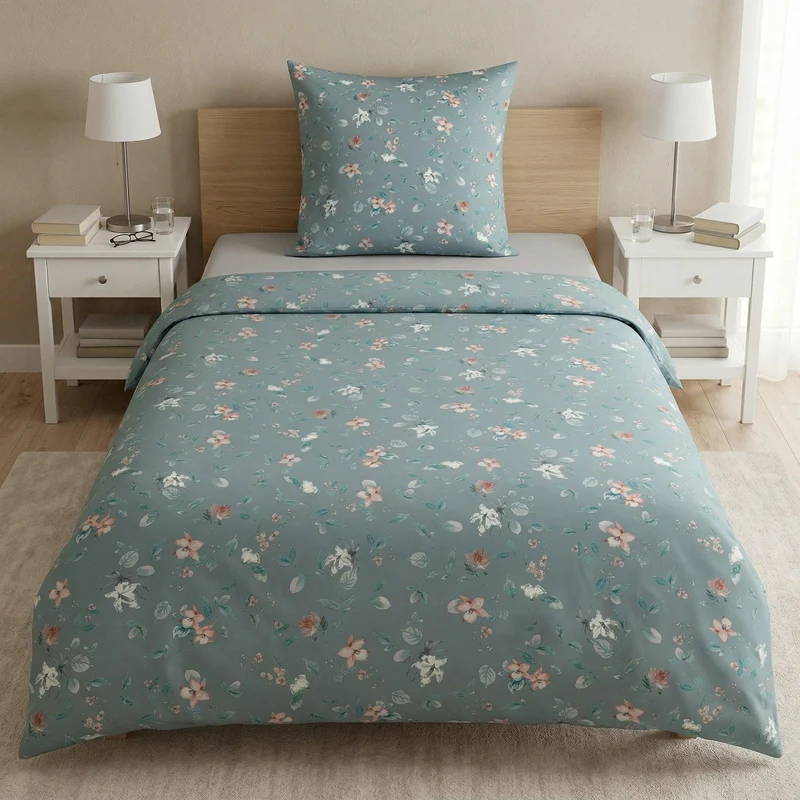Bettwäsche Satin FLORINA Hellblau 135 x 200 cm und 80 x 80 cm
