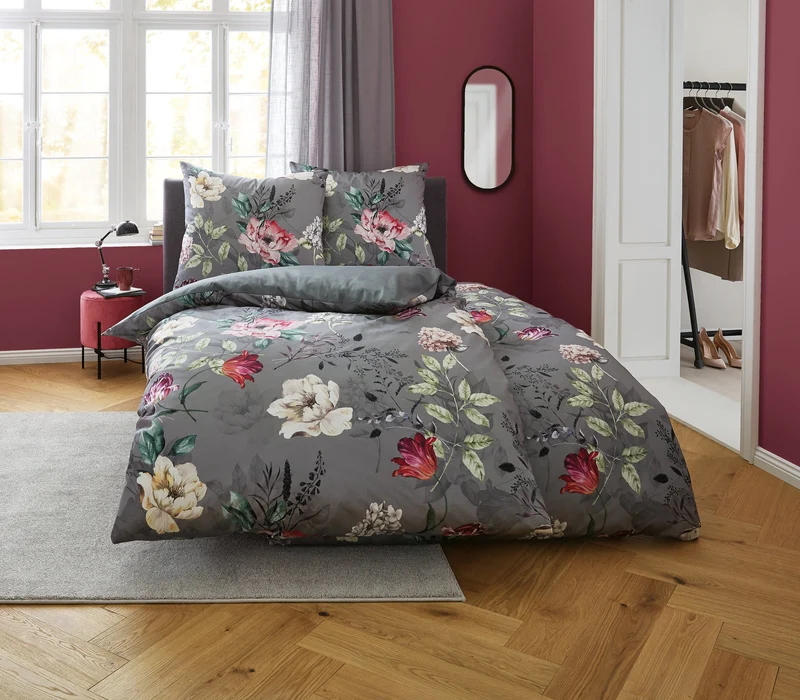 Bettwäsche Satin VINCENZA Basalt 155 x 220 cm und 80 x 80 cm