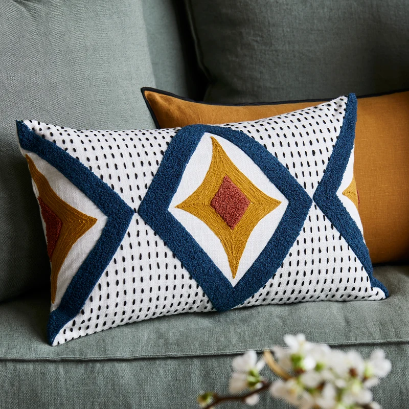Housse de coussin ZAYI ivoire et pétrole