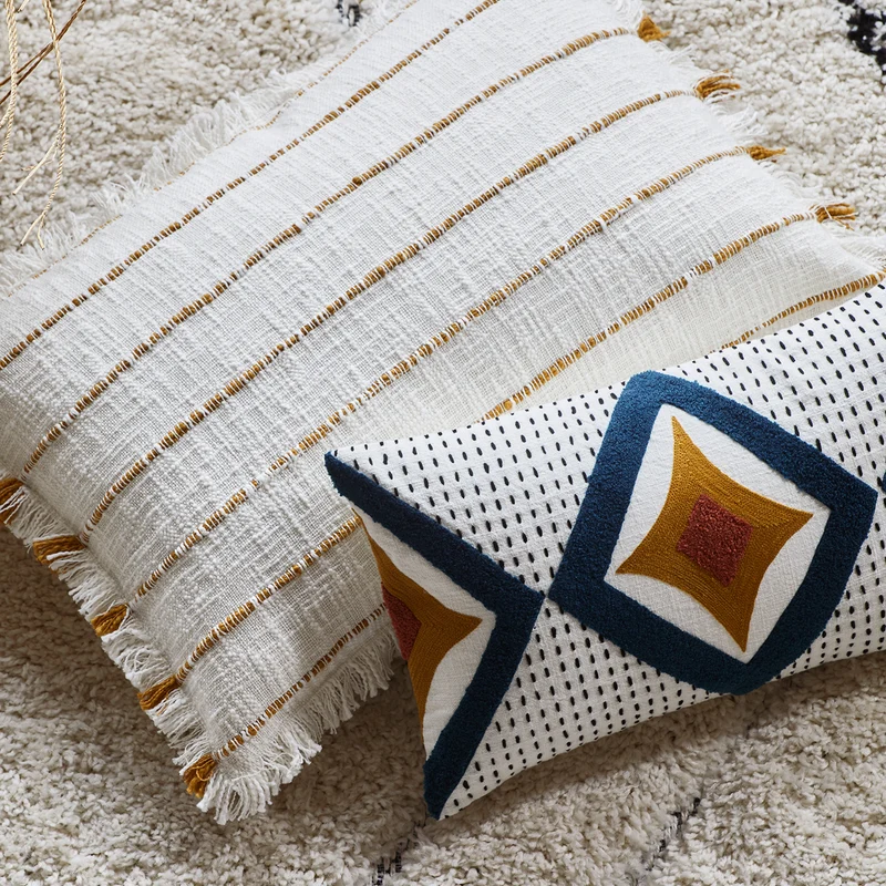 Housse de coussin ZAYI ivoire et pétrole