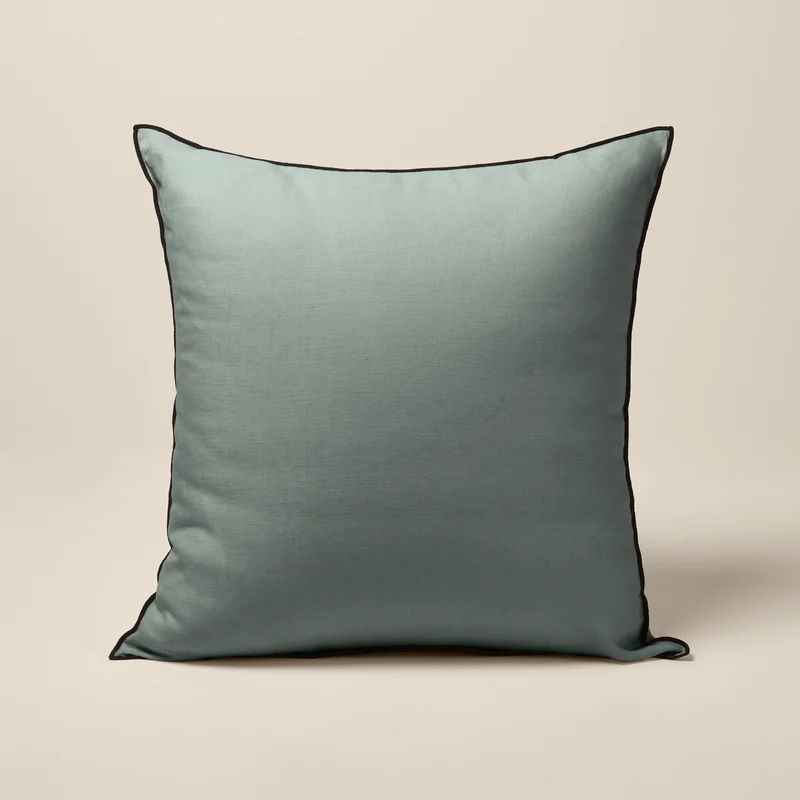 Housse de coussin CARLINA vert de gris et bourdon noir