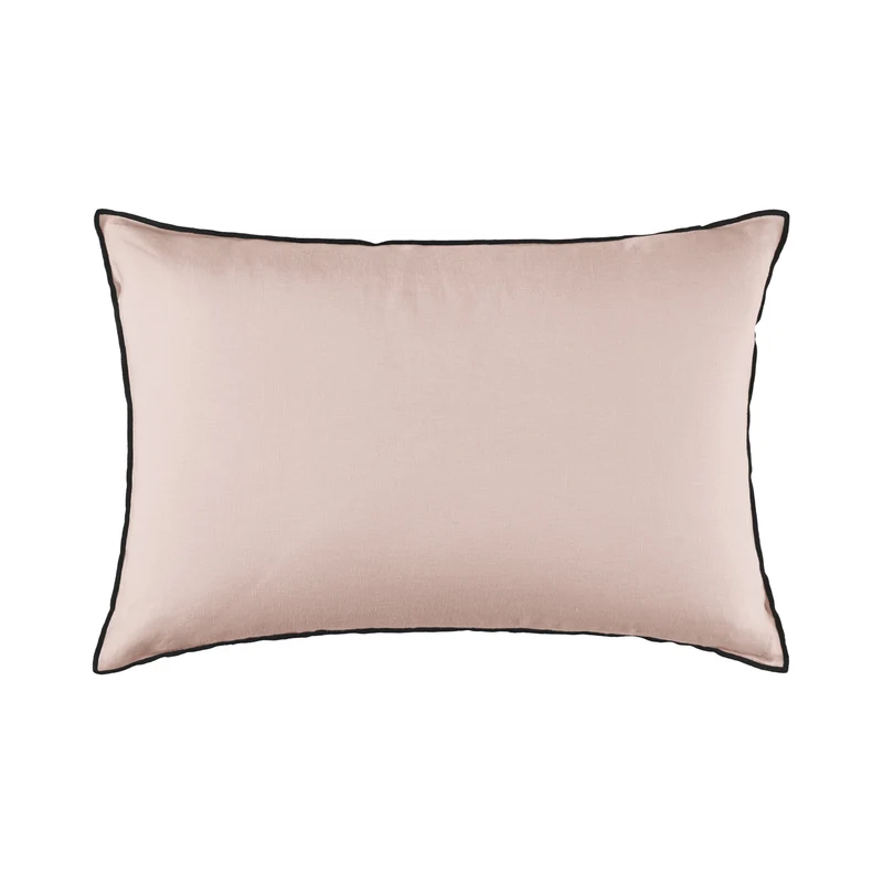 Housse de coussin CARLINA rose poudré et bourdon noir