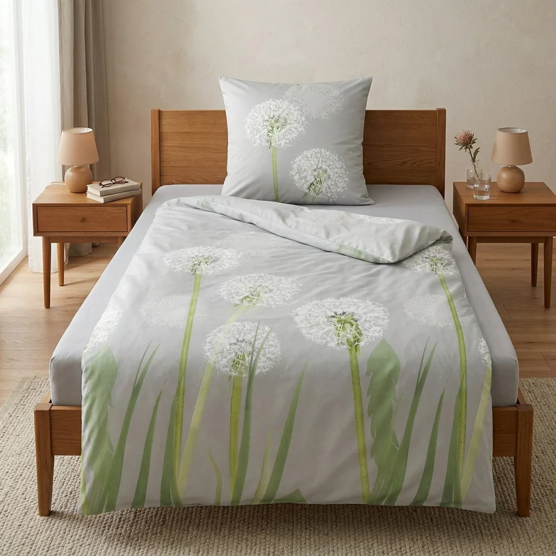 Bettwäsche Satin BELFIORE Distel 155 x 220 cm und 80 x 80 cm