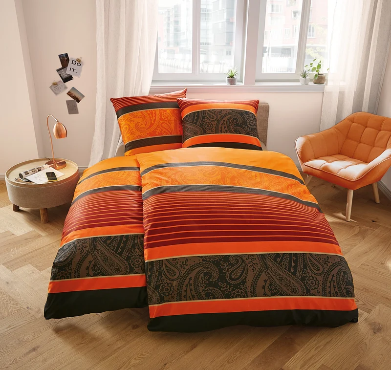 Bettwäsche Satin CAMBRIDGE Chili 155 x 220 cm und 80 x 80 cm