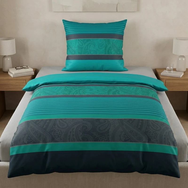 Bettwäsche Satin CAMBRIDGE Petrol 155 x 220 cm und 80 x 80 cm